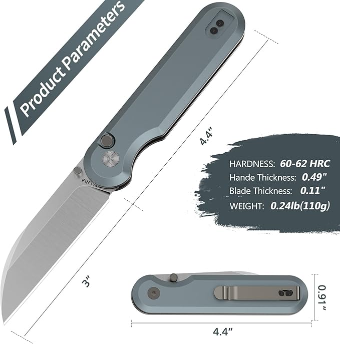 FINTISO Pocket Knife 3 14C28N Blade EDC Knife with Aluminum Alloy Handle Folding Knife with Pocket Clip for Outdoor Camping Hunting Hiking Survival Parrot Series