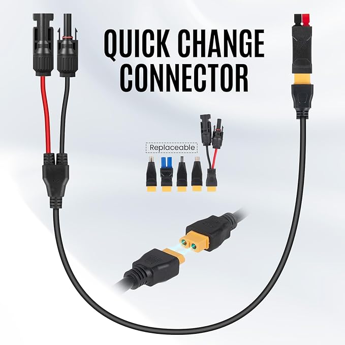 6-in-1 Solar Panel Connector Kit Solar Connector to DC5521 7909 8020 XT60 EC5 Solar Panel Multi Connector Cable Portable Heavy-Duty Weatherproof for RV Power Staion Generator(16.5ft)