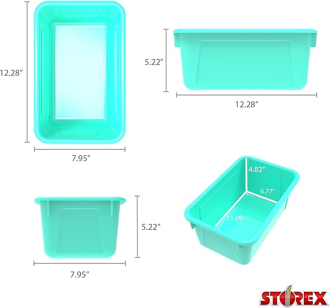 Storex Small Cubby Bins – Plastic Storage Containers for Classroom 12.2 x 7.8 x 5.1 inches Class Teal 5-Pack (62420A05C)