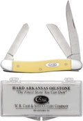 Case XX WR Pocket Knife Medium Stockman Yellow Synthetic Handle Carbon Steel Blades Length Closed: 3 5/8 Inches W/Sharpening Stone