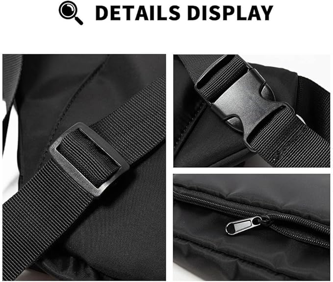 Large Waist Bag Fanny Pack for Men Hip Bum Chest Bag Water Proof Hikking outdoor day Purse (Black Nylon)