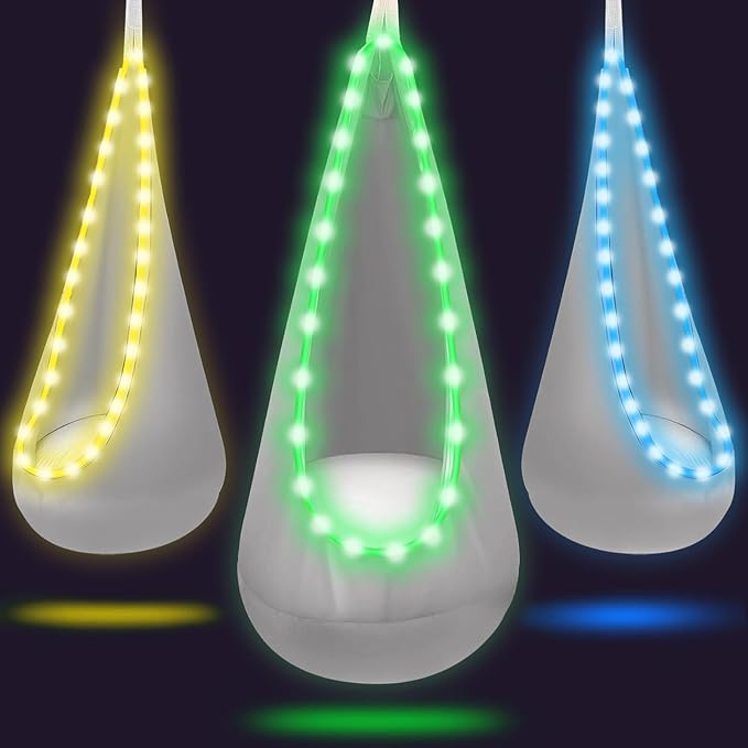 Light Up Swing Chair Hammock Chair Indoor Outdoor for Kids Pod with LED Lights Soft and Safe 176 lb. Load Capacity Easy Installation Perfect for Bedroom Garden and Playroom (Gray)