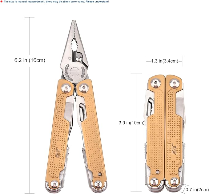 SQT2048 20-in-1 Multitool Foldable &amp Self-Locking Professional Tool for DIY Home Repairs Outdoor Camping – Must-Have Gifts for Men Compact Durable All-in-One Tool for Every Task Gold