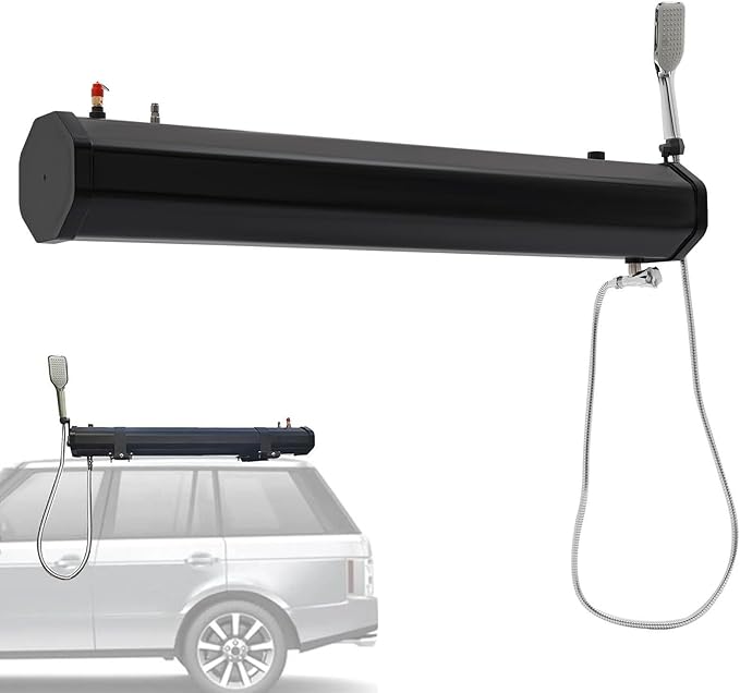 Outdoor Roof Rack Shower Tank | Sun-Heated Pressurized Water Tank |No Pump Needed | Lightweight PVC+ABS | Suitable for Camping Off-Road &amp Car Washing