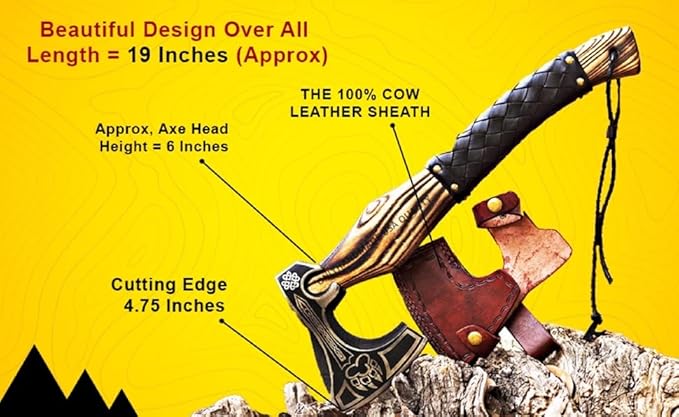 Custom Gift Forged Carbon Steel Viking Axe with Rose Wood Shaft Viking Bearded Camping Axe &amp Hatchet Best Birthday Gift for Him 18 Inches (Valhalla Axe)