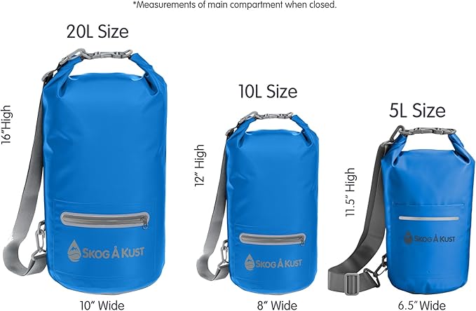 Skog Å Kust DrySak - Roll Top Waterproof Bag for Travel &amp Outdoors - 5 10 &amp 20 Liter sizes