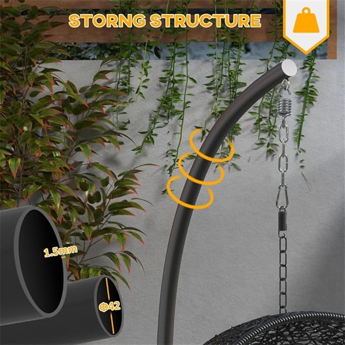 Heavy-Duty Powder-Coated Steel Hammock Chair Stand with Round Base for Indoor and Outdoor Use Stable C-Frame Design for Hanging Chairs and Porch Swings