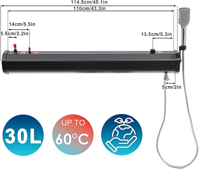 Portable Solar Heated Camping Shower with Pressurized Tank and Hose Showerhead for Outdoor Adventures Car Washing and Pet Care