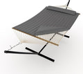 Double Hammock with Stand for 2 Adults - Heavy Duty 475 Lbs Capacity - Portable Hammock Set w/Breathable Cotton Rope &amp Quilted Pad - Backyard Camping Indoor or Outdoor Use (Black)