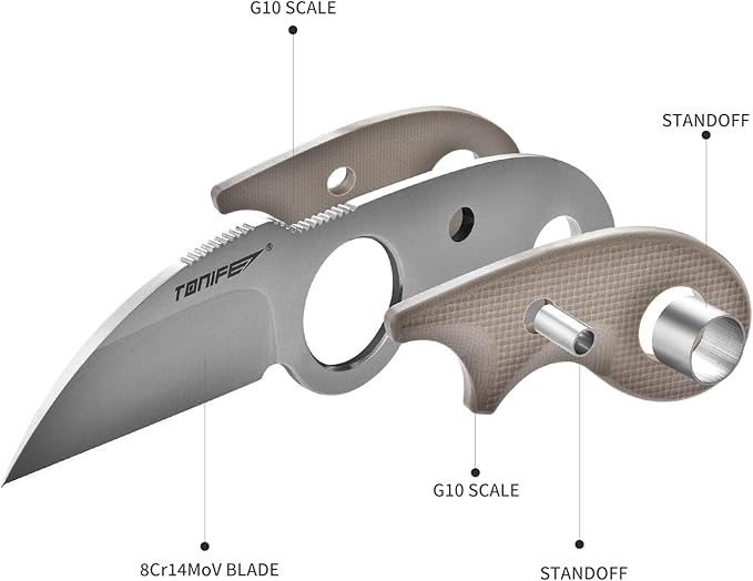 TONIFE Small Fixed Blade Knife Full Tang EDC Camping with Sheath Lanyard and Clip Blade Length 2.172.5 oz.with Sheath (Warm Sand - Stonewash)