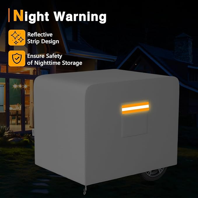 Generator Cover 32”L x 24”W x 24”H Heavy Duty Waterproof 420D All-Weather Generator Cover with Storage Pocket Compatible with Most Generators 5000-10000 Watt (Gray)