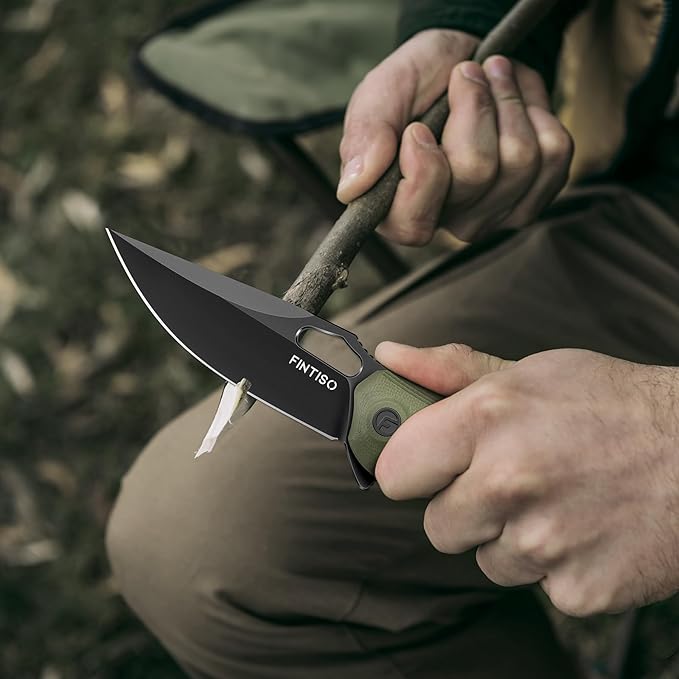 FINTISO Pocket Knife 3.38 Folding Knife Premium 14C28N Blade with G10 Handle Camping Survival Hiking Knife Best Gift for Men Women Atlas Series