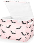 Halloween Bats Pink Lidded Home Storage Bins Closet Storage Bins Foldable Oxford Fabric Storage Box for Home Bedroom Closet Office (16.5x12.6x11.8 in)