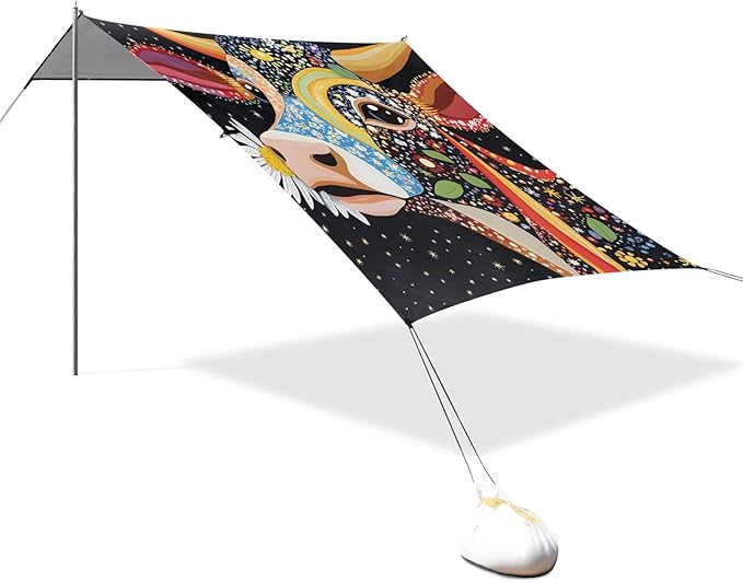 ALAZA Beautiful Cow Daisy Beach Tent Sun Shelter Portable Canopy Sunshade for Outdoor Camping Picnics Backyard Fun 10x9 ft