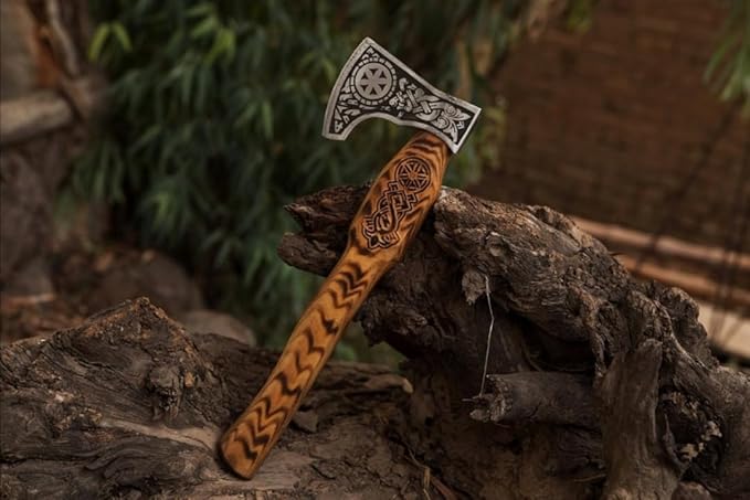 17 Inch Long Viking Axe Custom Hand Forged Carbon Steel Sharp Axe Forged Axe Hatchet with Leather Sheath Best for Hunting Camping Wood Cutting Gift for Him