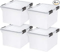 IRIS USA File Box WeatherPro File Organizer Plastic File Box for Letter/Legal File Water Resistant Document Box Durable Lid Seal w/Secure Latching Buckles Stackable Nestable Clear 32 Qt. 4Pack