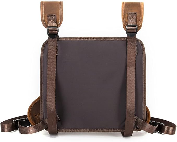 Le'aokuu Hands Free Tactical Chest Rig Bag Walkie Talkie Vest Harness Radio Holster Holder for Men 291 (Brown)