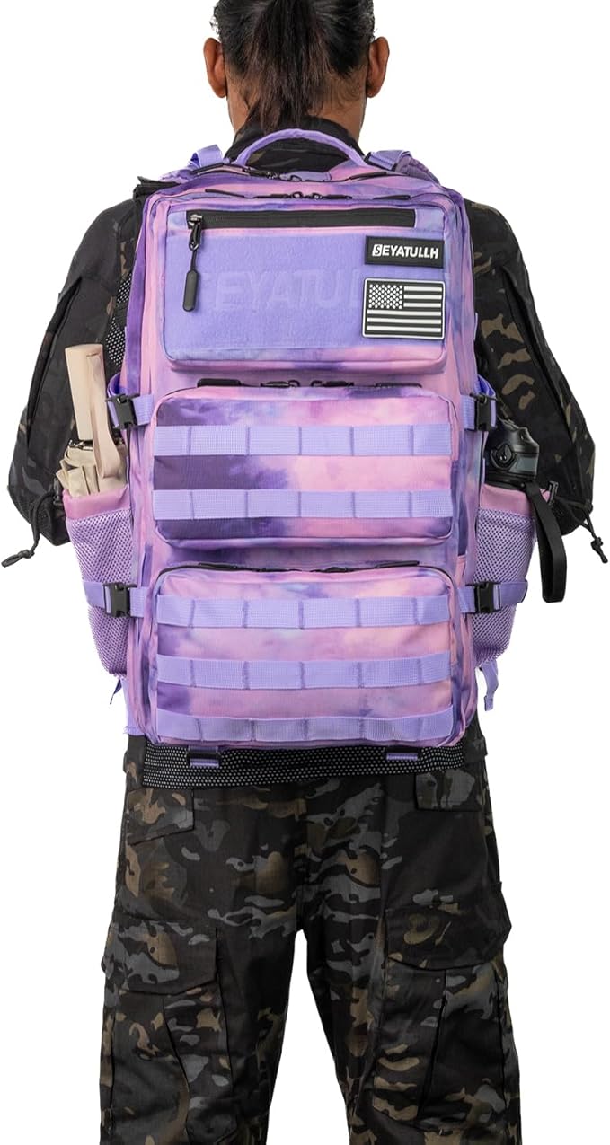 55L Military Tactical Backpack - Bug Out Bag with MOLLE System for Hiking(Cloud Purple Tie Dyeing)