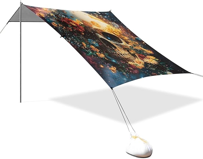 ALAZA Skull Starry Sky Beach Tent Sun Shelter Portable Canopy Sunshade for Outdoor Camping Picnics Backyard Fun 10x9 ft