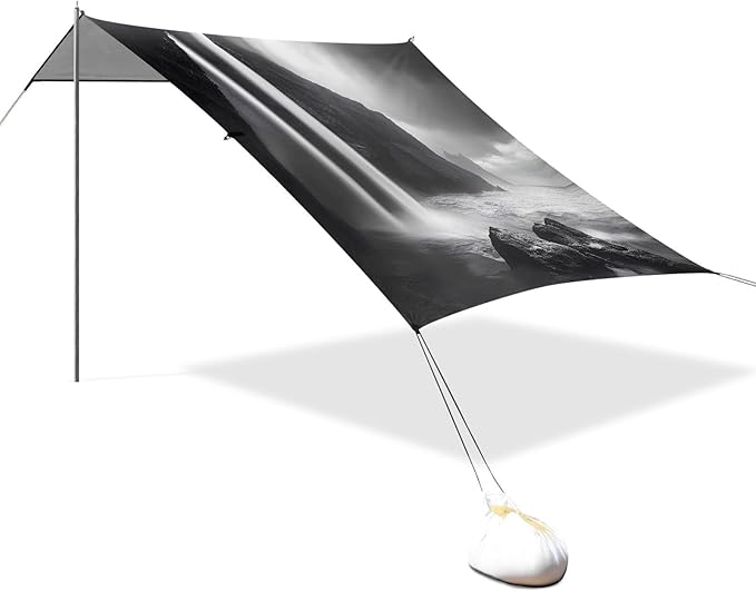 Cliffs Waterfall Beach Tent Sun Shelter Set UPF50+ UV Protection 10.5 x 9.19 FT Camping Shade Canopy with Sandbags Sand Anchors Carrying Bag and Others