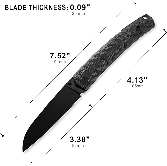 Petrified fish PF719 Folding Knife3.38 14C28N Steel Black Stonewashed Blade Carbon Fiber Handle Thumb Stud Liner lock Pocket knife (Carbon Fiber Black Stonewashed)