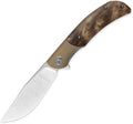 Petrified fish PFP09 Hourglass Folding Knife3.54 K110 Steel Satin Blade 3.88oz Titanium and Gallwood Handle Pocket knife for Camping Outdoor EDC (Gall wood Satin)