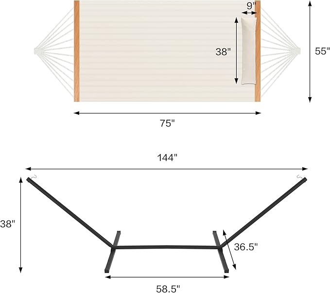 Homgava Two Person Hammock with Stand for Outside Heavy Duty Outdoor Patio Hammock with Portable Steel Stand Large Double Hammocks480lbs Capacity.(Off White)