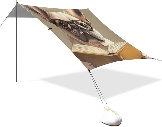 ALAZA Close Up Photo of French Bulldog Read Book Beach Tent Sun Shelter Portable Canopy Sunshade for Outdoor Camping Picnics Backyard Fun 10x9 ft