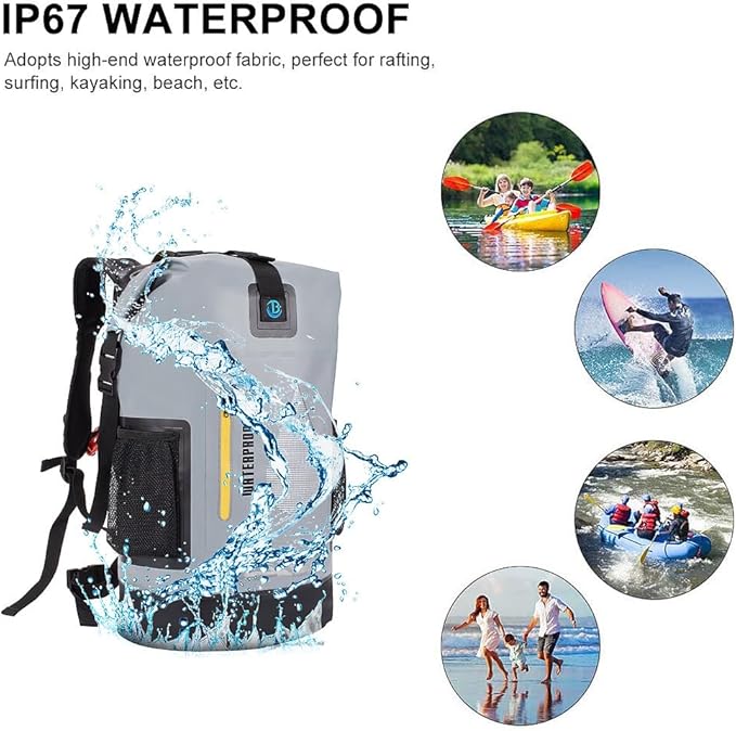 XhuangTech 30L Waterproof Drybag Water Sports Floating Backpack Durable Heavy Duty Duffel Bag for Kayaking Rafting Boating FishingCamping (Gray 30L)