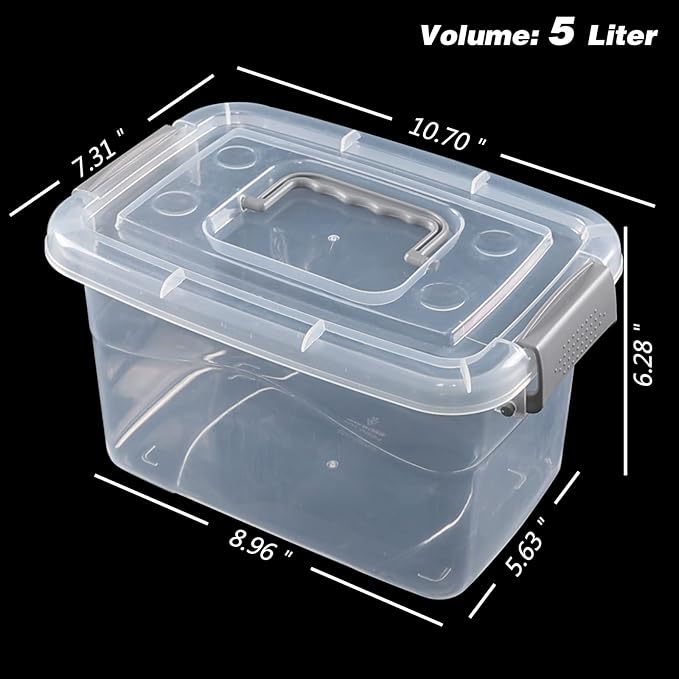 6 Packs 5 Quart Clear Storage Bin Latching Container Box with Handle
