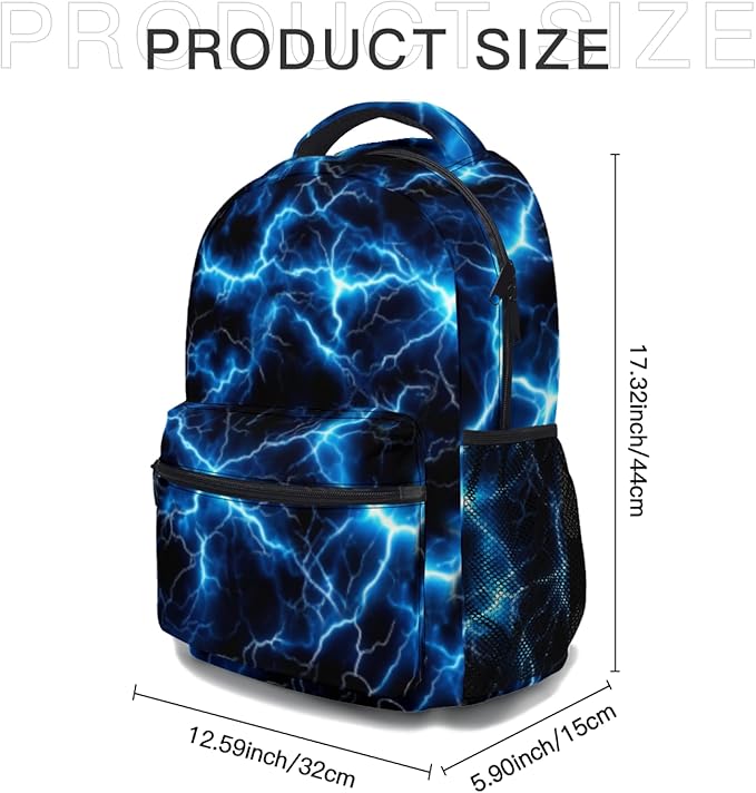 Boys Backpack Lightning Design School Backpack for Boys Student Bookbag Lightweight Large Capacity for Elementary Middle School Teen Boys Back to School Travel Daypack 17.32 x 12.59 Inch