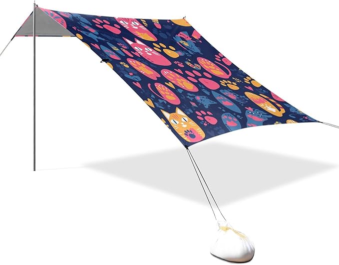 Footprint Cat Beach Canopy UPF50 Easy Setup Large Sun Shelter with Sandbags and Shovel for Camping Picnics Backyard