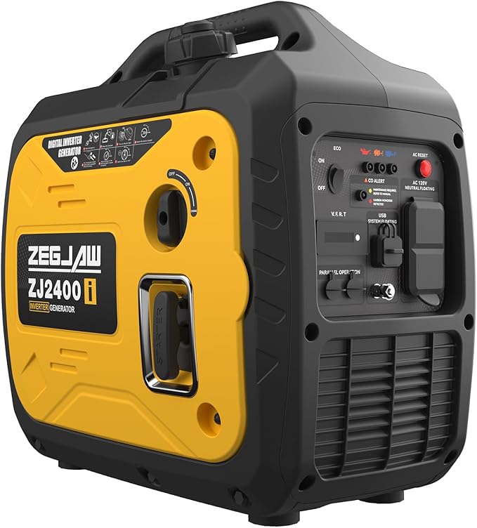 ZEGJAW 2400-Watt Portable Inverter Generator EPA Compliant CO-Sensor Eco-Mode Feature Lightweight &amp Quiet Gas Powered Generators for Home Use