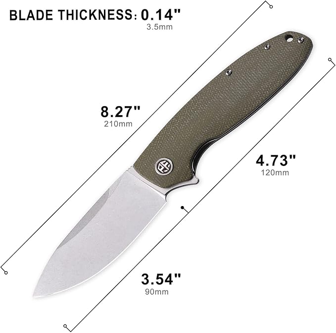 Petrified fish PFB01 Terra3.54 D2 Steel Blade Micarta Handle Flipper Liner lock Folding knife (Green)