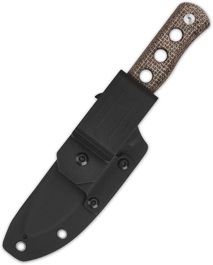 QSP Canary Fixed Blade Knife 4.25 DC53 Stonewash Blade Hunting Knives with Kydex Sheath Dark Brown Rough Micarta Handle EDC Knife for Camping Outdoor Hiking Survival