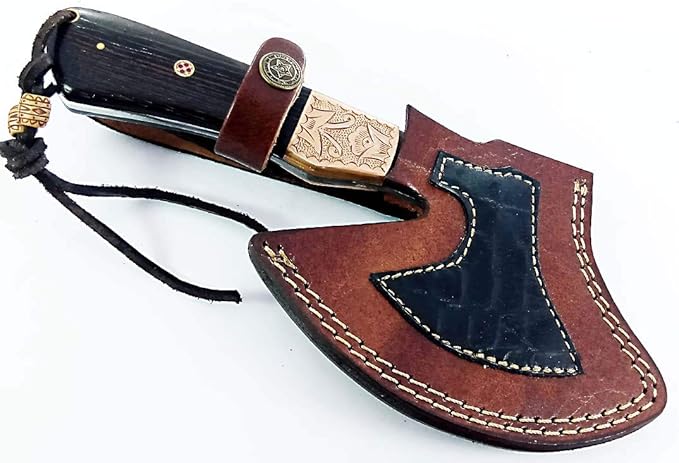 Dessi Handmade Damascus Steel Axe Hatchet Wenge Wood Handle Brass Engraved Bolster Leather Sheath Camping Bushcraft EDC Tomahawk Gift Men SM45