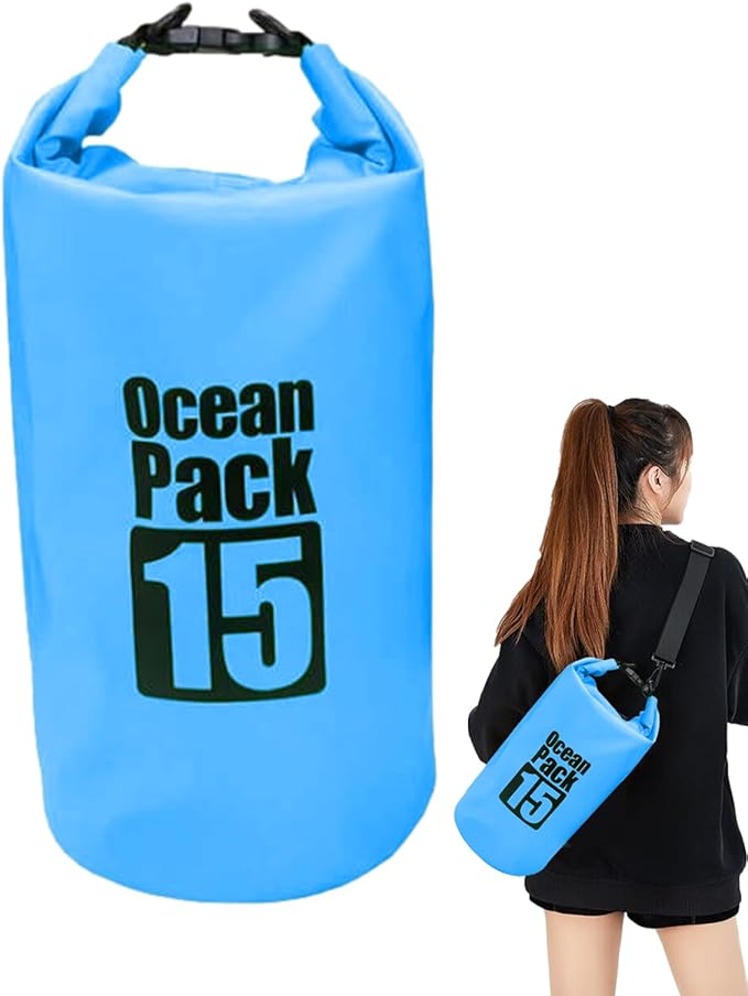 Waterproof Dry Bags for Beach 15L Roll Top Fishing Storage Water Sports Dry Sack for Kayakers Boaters Swimmers Fishermen Rafters Surfers Travelers Hikers Beach Trips Boating Swimming Kayaking