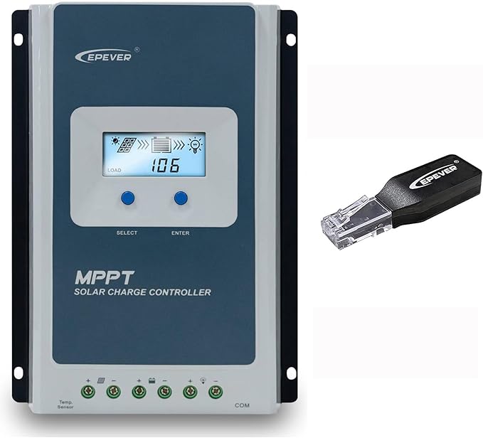 EPEVER 40A 12/24/ Auto Identify MPPT Solar Charge Controller with Remote Control of LCD Display Adjustable Parameters and Temperature Sensor Support Lithium (Tracer4210ANG3 with BLE)