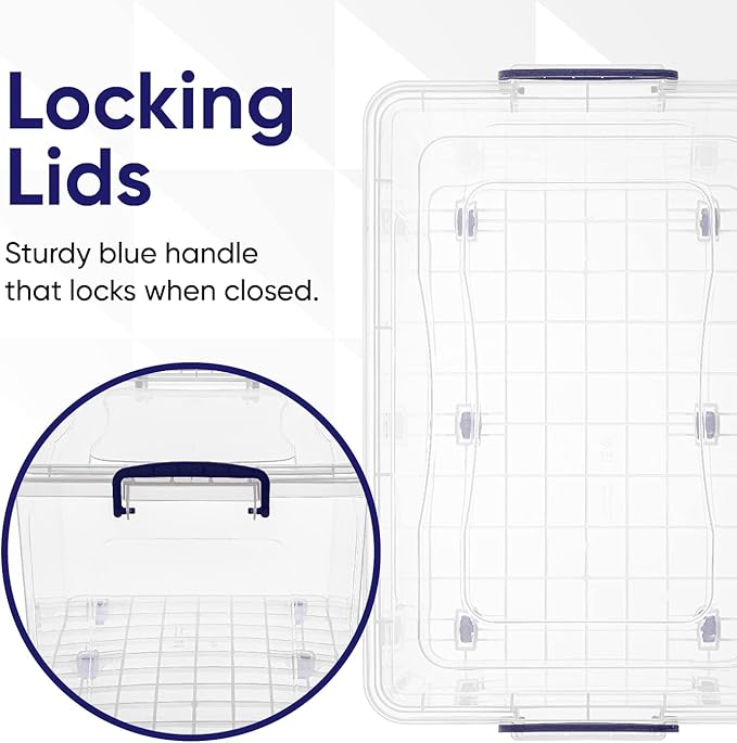 Superio Storage Bins with Lids Clear Plastic Containers for Organizing Stackable Totes BPA Free Odor Free Organizer Boxes for Home and Dorm (4 Pack 44 Quart)