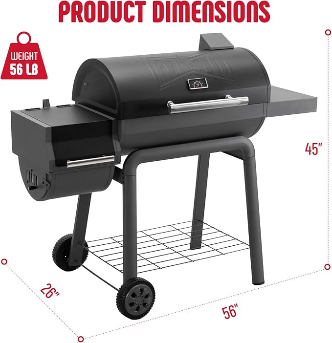 Feasto Heavy-Duty 30-Inch Charcoal Grill with Offset Smoker Grill Side Table &amp 815 Sq. In Cooking Space Outdoor BBQ Grill for Outdoor Barbecue in Backyard Patio and Parties Black
