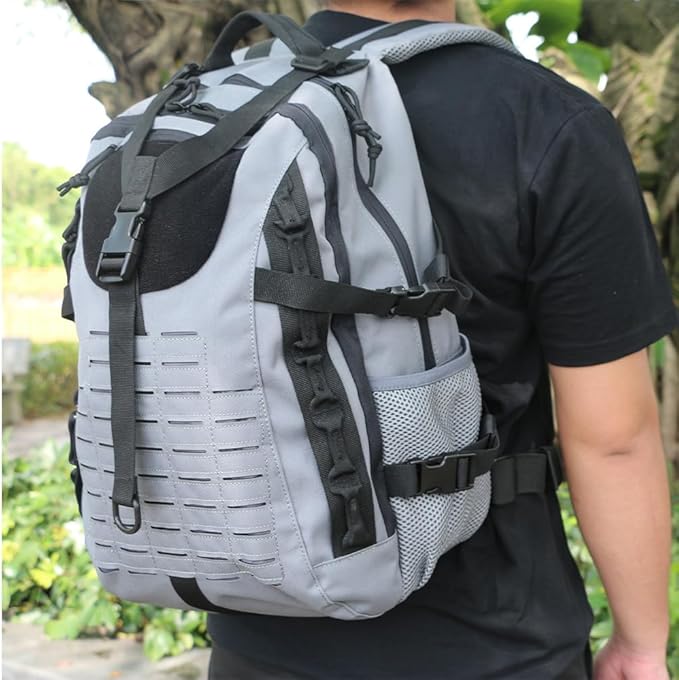 Military Tactical Backpack For Men Laser-Cut Molle Daypack 3 Day for HikingWorkingTravel (black grey)
