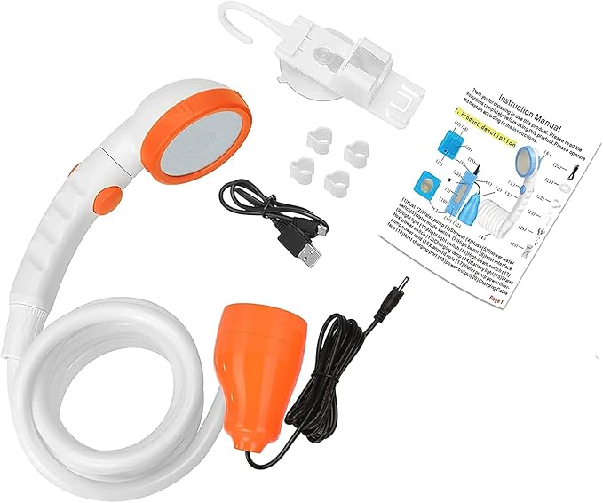Iron Hammer Portable Shower Outdoor Camping Shower 5000mAh Power Bank Capacity LED Camping Lantern for Emergency Light Mobile Phone Charging car Cigarette Lighter