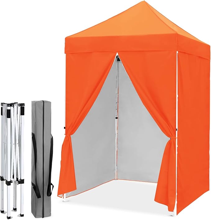 EAGLE PEAK 5x5 Instant Canopy with 4-Side Wall Panels Small Pop up Portable Canopy Tent with Carry Bag Light Weight Sun Shelter for Sports Camping and Beach Orange