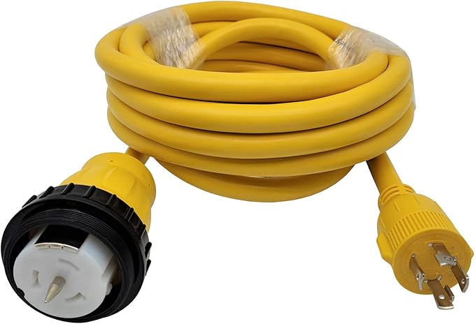 Parkworld 62176 Shore Power Adapter Generator 30A L14-30P Male to Marine 50A SS2-50R Female with Locking Ring (20FT)