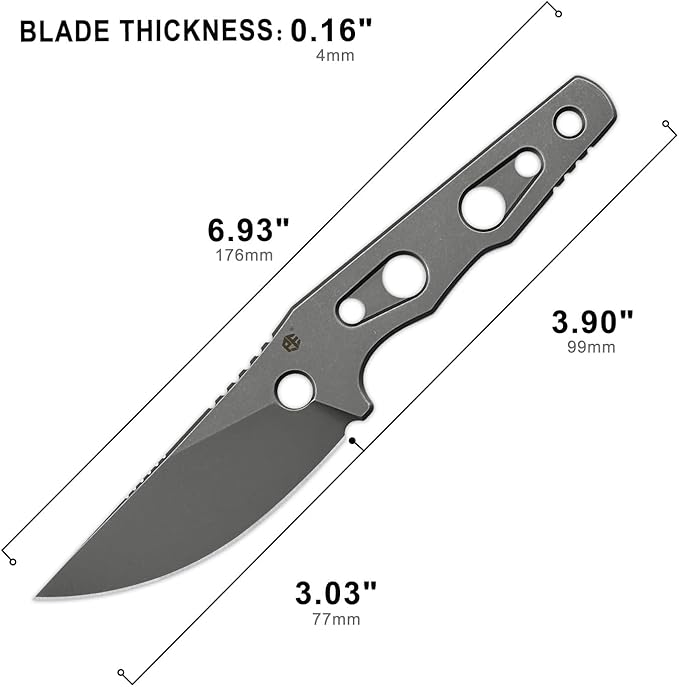 Petrified fish PFE18 Bison L 3.03 Fixed Blade Knife N690 Steel Skeleton Personalized Knife Stonewashed Blade for EDC (Gray Stonewashed)