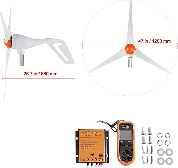 Happybuy 500W Wind Turbine Generator with Anemometer 12V Wind Power Kit 3-Blade Wind Generator MPPT Controller &amp Adjustable Windward Direction Ideal for Home Farm RVs Boats