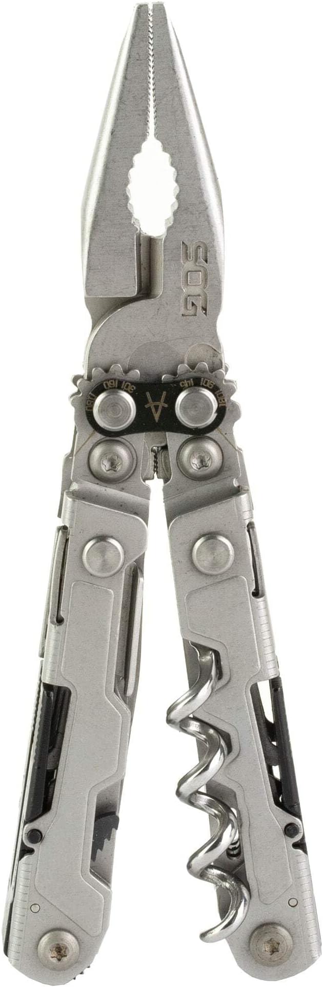 SOG PowerLitre Mini Utility Multi-Tool w/ 19 Lightweight Tools Compact 5 Inch Long Utility Tool with Knife Screwdriver Hex Bit Holder Stone Wash