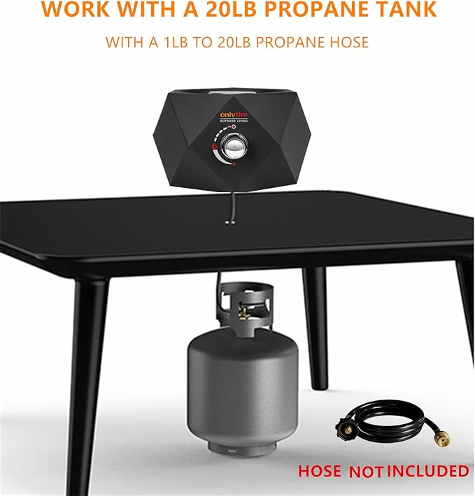 ONLYFIRE OUTDOOR LIVING 14” Modern Tabletop Fire Pit for Table with Umbrella Hole Portable Gas Firepit for 1lb Propane Gas Patio Backyard Porch Camping RV Tailgating Bottom-Mounted FP003