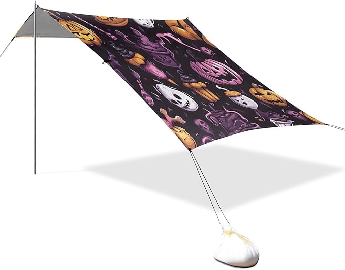 ALAZA Halloween Pumpkin Witchy Beach Tent Sun Shelter UPF50+ Protection Beach Shade Canopy w/ 4 Sandbags for Outdoor Camping Fishing Backyard Fun Picnic 10x9 ft