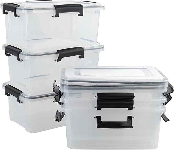 6-Pack 12 Quart Clear Storage Latching Box Plastic Latch Box with Lid